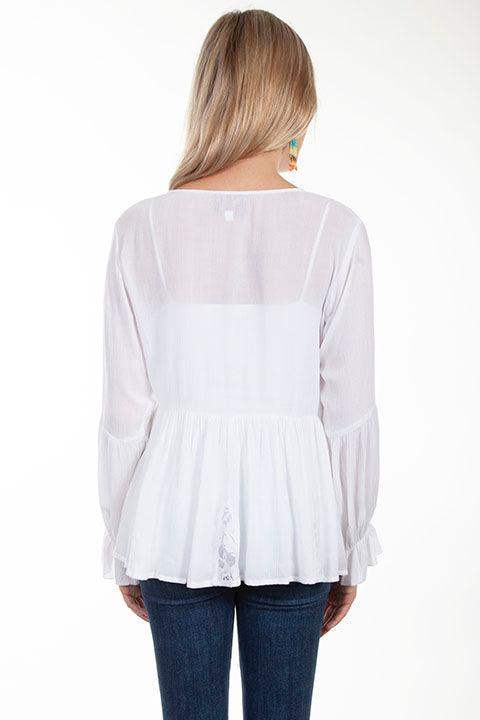 Scully WHITE L/S TIE FRONT BLOUSE - Scully Leather - Flyclothing LLC