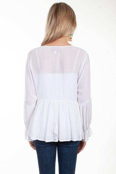 Scully WHITE L/S TIE FRONT BLOUSE - Scully Leather - Flyclothing LLC