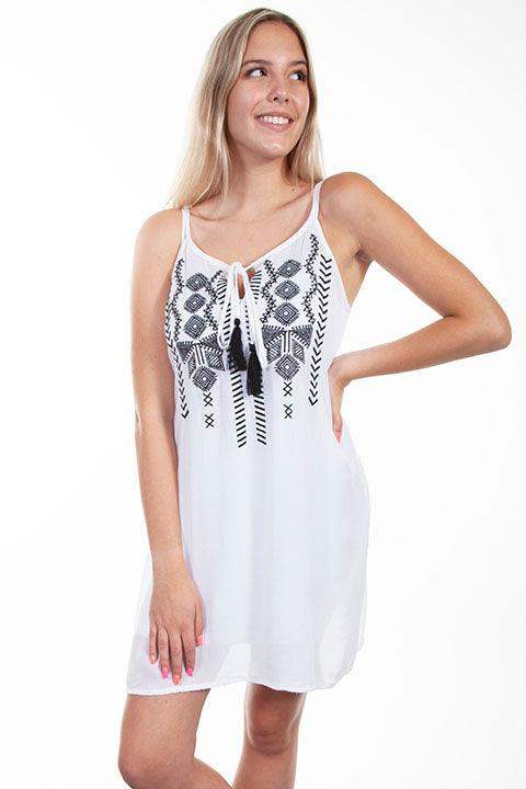 Scully WHITE TIE FRONT DRESS W/ADJ SPAGHETTI STRP - Scully Leather - Flyclothing LLC