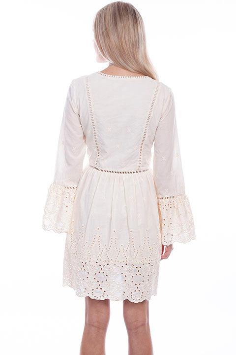 Scully Leather Ivory Dress With Ruffle Sleeve Eyelet Fab - Flyclothing LLC