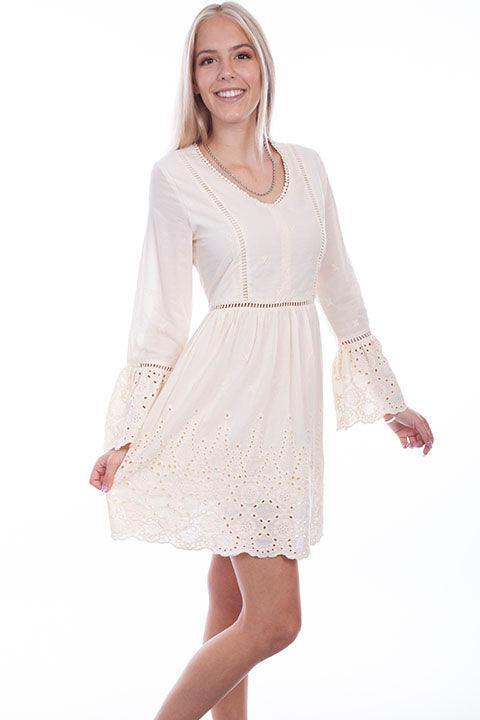 Scully Leather Ivory Dress With Ruffle Sleeve Eyelet Fab - Flyclothing LLC