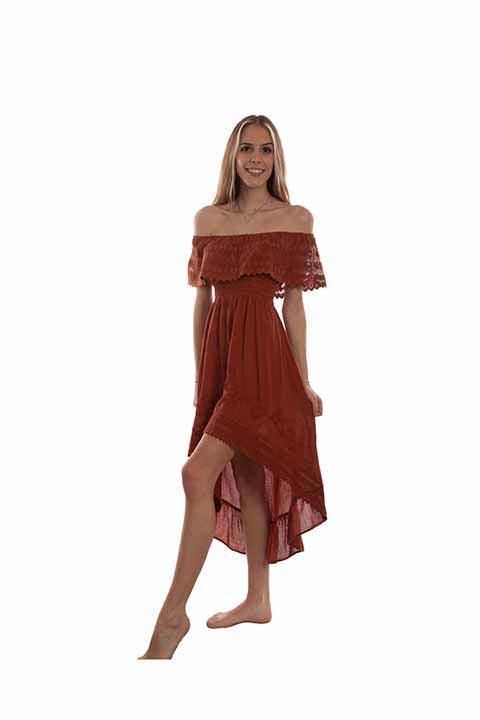 Scully Leather 100% Cotton Ginger Off Shoulder Hi/Lo Dress - Scully Leather