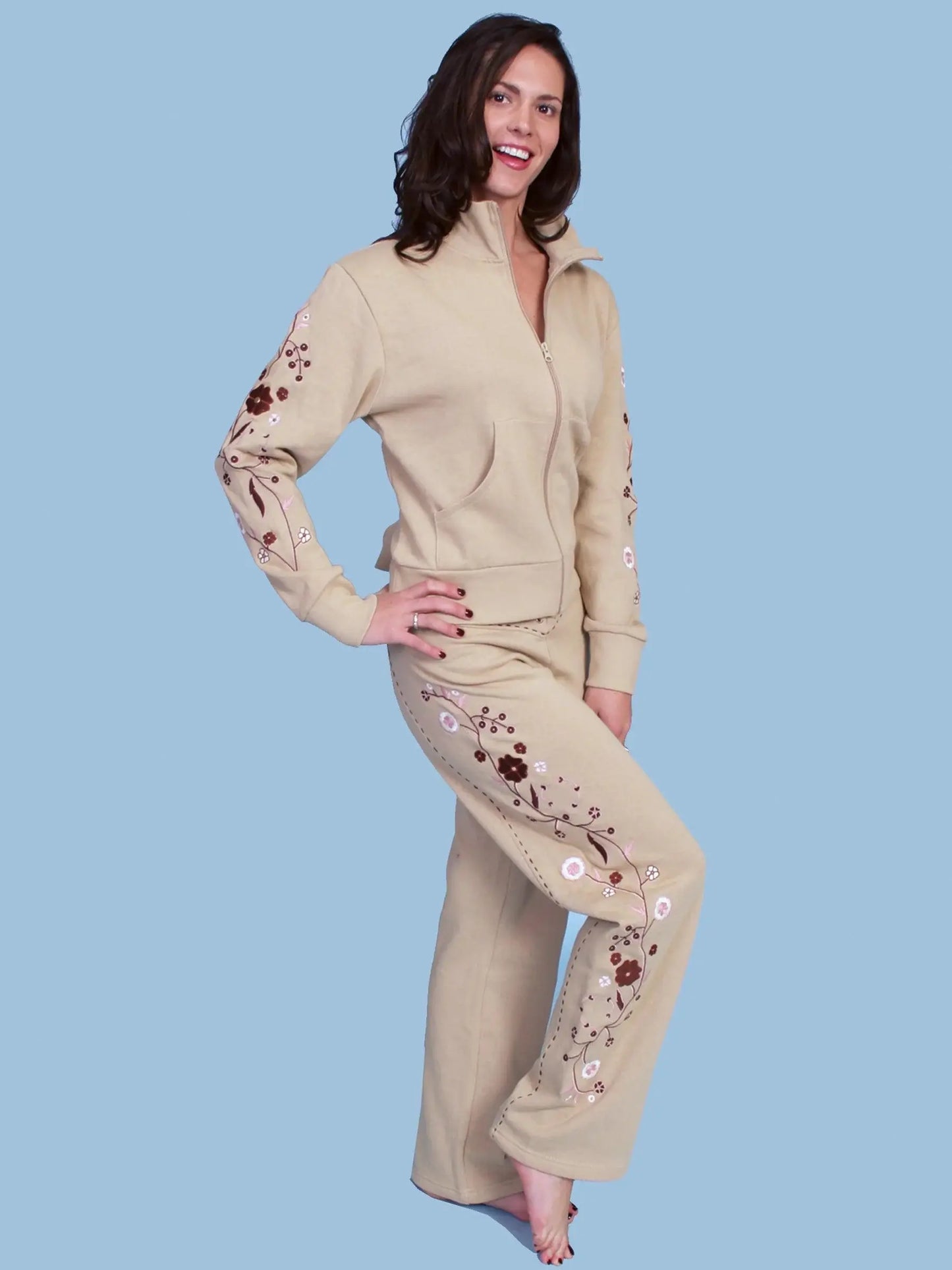 Scully KHAKI FLORAL STUD EMBROIDERED JACKET - Scully Leather - Flyclothing LLC