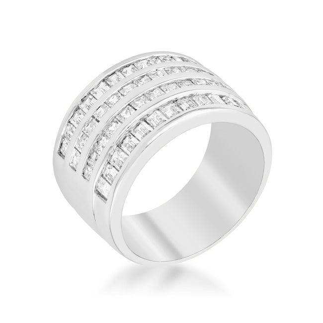 4 Row Rhodium Cubic Zirconia Cocktail Ring - JGI - Flyclothing LLC