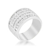 4 Row Rhodium Cubic Zirconia Cocktail Ring - JGI - Flyclothing LLC