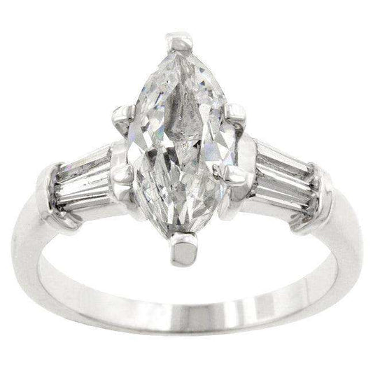 Rhodium Plated Marquise Centerpiece Ring - JGI - Flyclothing LLC