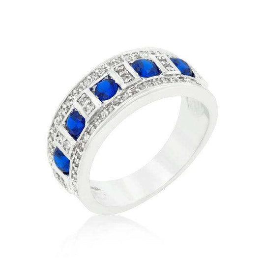 Blue and Clear Encrusted Rhodium Plated Ring - JGI - Flyclothing LLC
