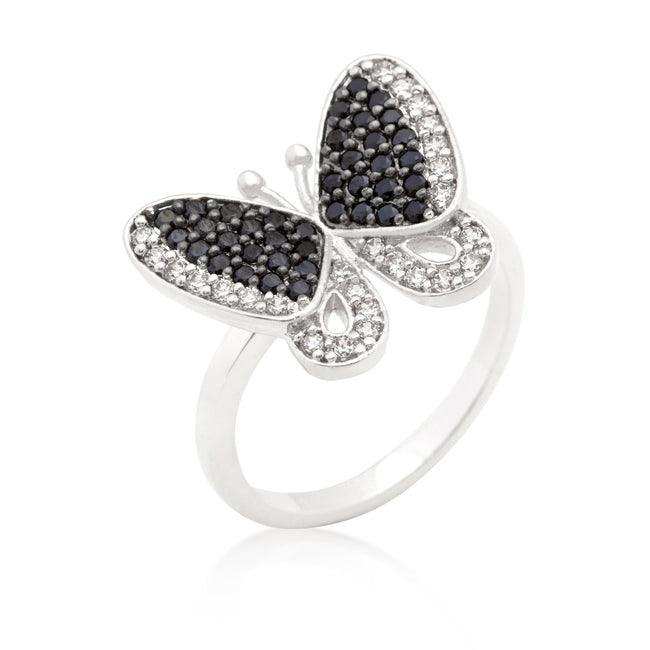 Black and White Cubic Zirconia Butterfly Ring - JGI - Flyclothing LLC