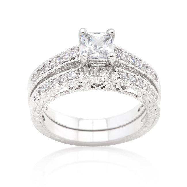 Princess Cut Filigree Bridal Ring Set - JGI - Flyclothing LLC