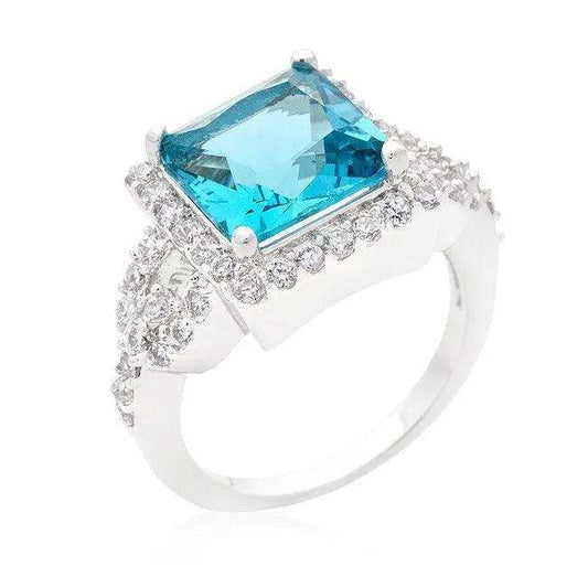 Halo Style Princess Cut Aqua Blue Cocktail Ring - JGI - Flyclothing LLC
