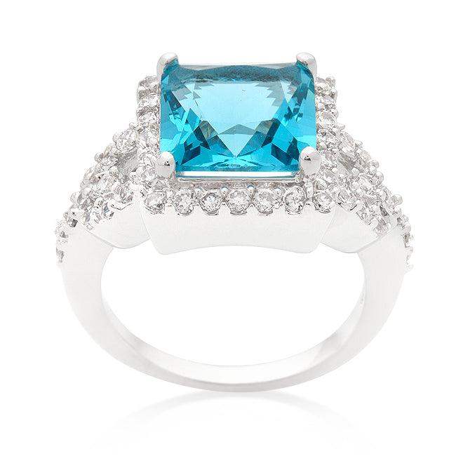 Halo Style Princess Cut Aqua Blue Cocktail Ring - JGI - Flyclothing LLC