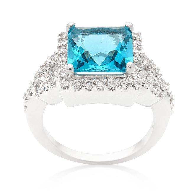 Halo Style Princess Cut Aqua Blue Cocktail Ring - JGI - Flyclothing LLC