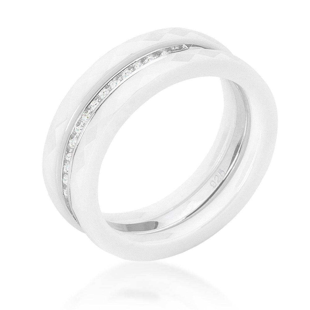 White Ceramic Triplet Ring With Cubic Zirconia - JGI - Flyclothing LLC