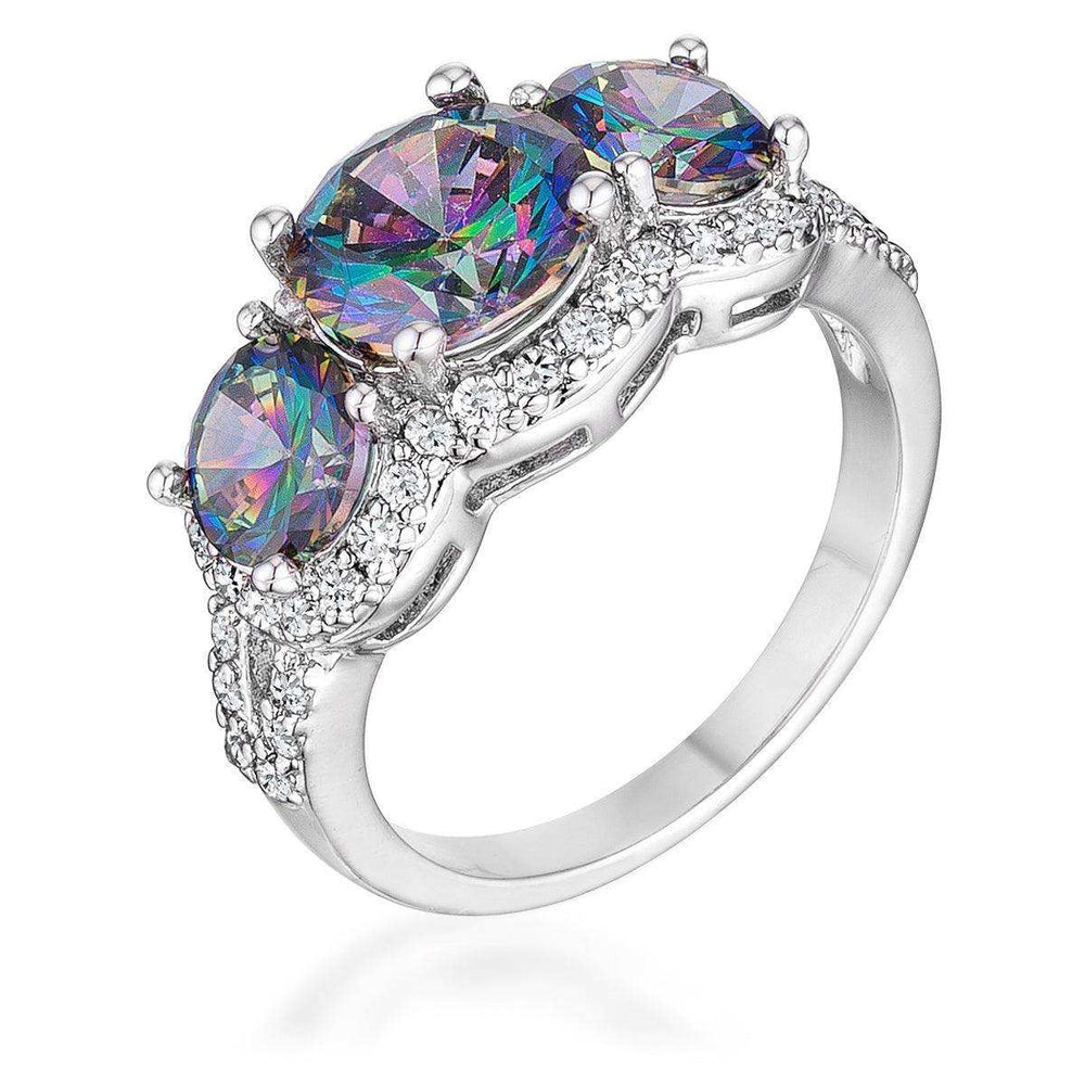 4 Ct Three Stone Rhodium Ring with Mystic and Clear CZ - JGI - Flyclothing LLC