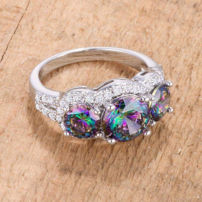 4 Ct Three Stone Rhodium Ring with Mystic and Clear CZ - JGI - Flyclothing LLC