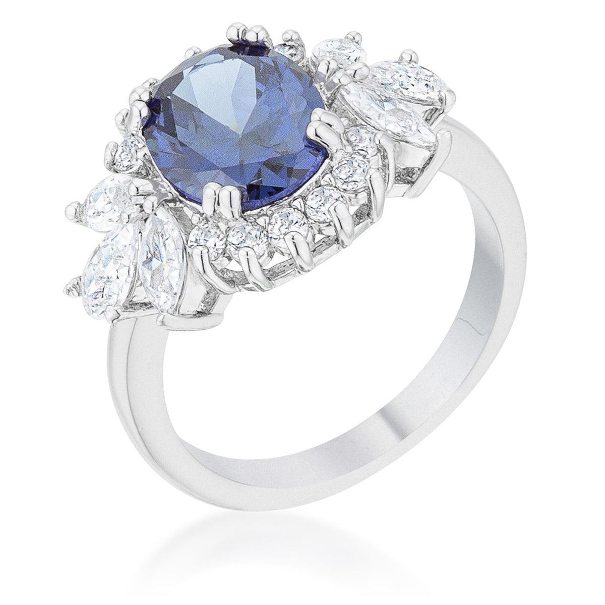 Krizia 4.2ct Tanzanite CZ Rhodium Classic Ring - JGI