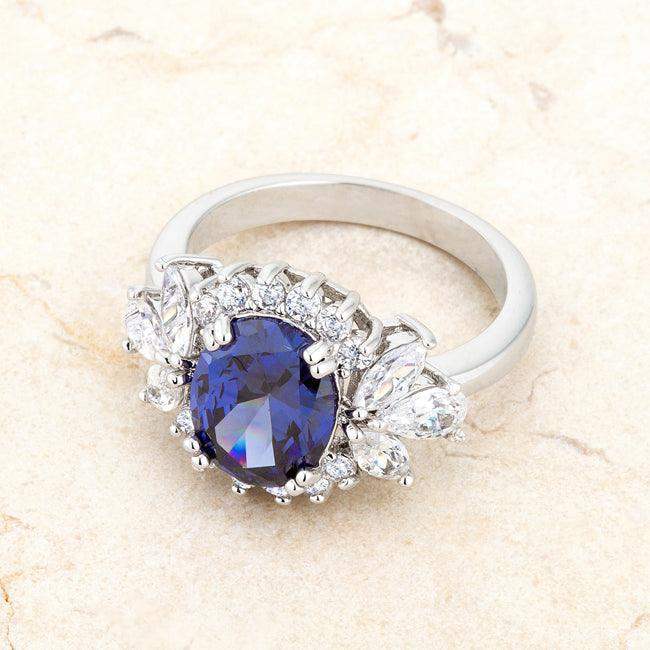 Krizia 4.2ct Tanzanite CZ Rhodium Classic Ring - JGI - Flyclothing LLC