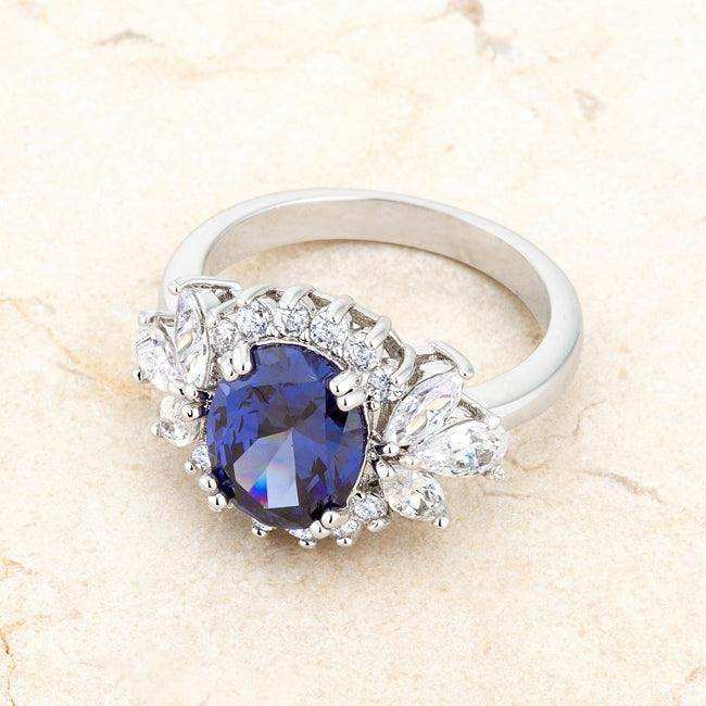 Krizia 4.2ct Tanzanite CZ Rhodium Classic Ring - JGI - Flyclothing LLC
