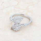Liana 0.1ct CZ Rhodium Leaf Wrap Ring - JGI - Flyclothing LLC