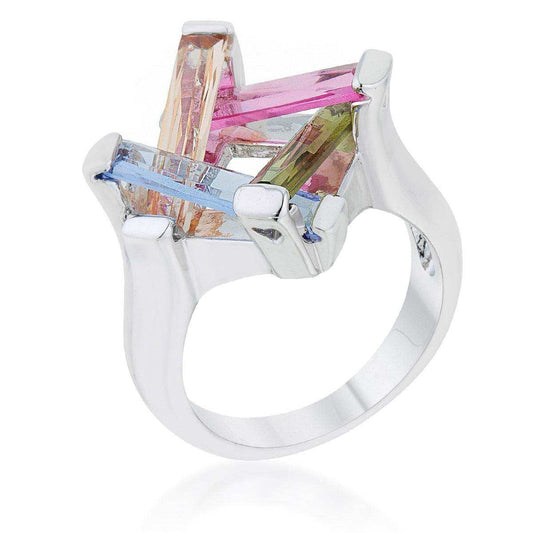 Myra Ring 10ct Multicolor CZ Rhodium Cocktail Ring - JGI - Flyclothing LLC