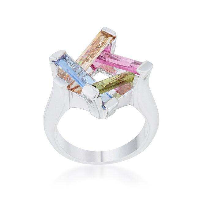 Myra Ring 10ct Multicolor CZ Rhodium Cocktail Ring - JGI - Flyclothing LLC