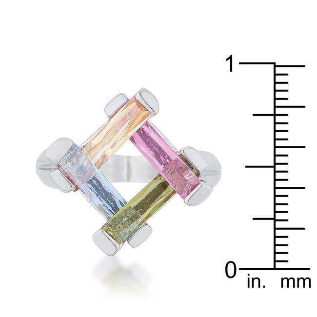 Myra Ring 10ct Multicolor CZ Rhodium Cocktail Ring - JGI - Flyclothing LLC