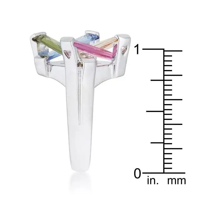 Myra Ring 10ct Multicolor CZ Rhodium Cocktail Ring - JGI - Flyclothing LLC
