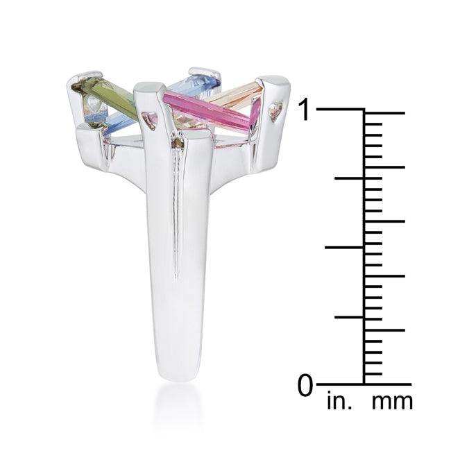 Myra Ring 10ct Multicolor CZ Rhodium Cocktail Ring - JGI - Flyclothing LLC