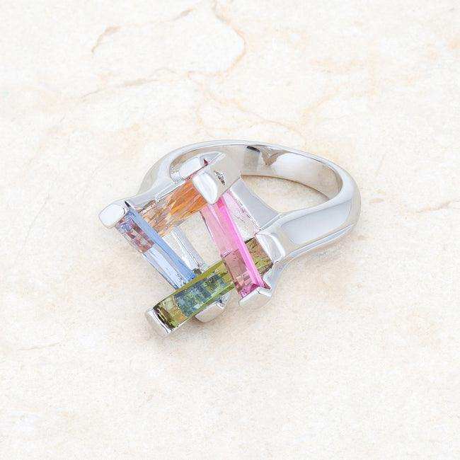 Myra Ring 10ct Multicolor CZ Rhodium Cocktail Ring - JGI - Flyclothing LLC