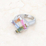 Myra Ring 10ct Multicolor CZ Rhodium Cocktail Ring - JGI - Flyclothing LLC