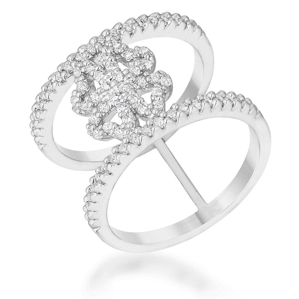 Lauren 0.4ct CZ Rhodium Delicate Clover Wrap Ring - JGI