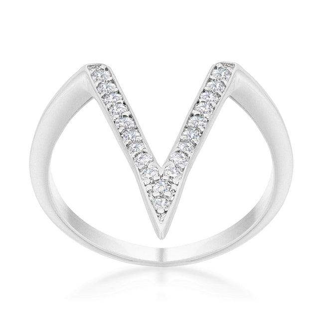 Michelle 0.2ct CZ Rhodium Delicate V-Shape Ring - JGI - Flyclothing LLC