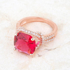 Charlene 6.2ct Ruby CZ Rose Gold Classic Statement Ring - JGI