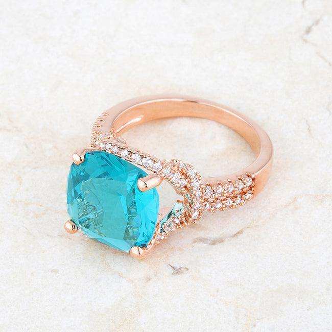 Charlene 6.2ct Aqua CZ Rose Gold Classic Statement Ring - JGI - Flyclothing LLC