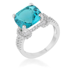 Charlene 6.2ct Aqua CZ Rhodium Classic Statement Ring - JGI