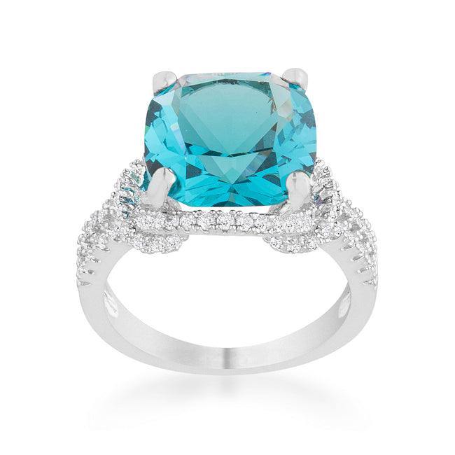 Charlene 6.2ct Aqua CZ Rhodium Classic Statement Ring - JGI
