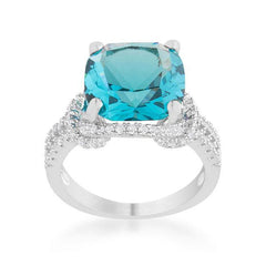 Charlene 6.2ct Aqua CZ Rhodium Classic Statement Ring - JGI