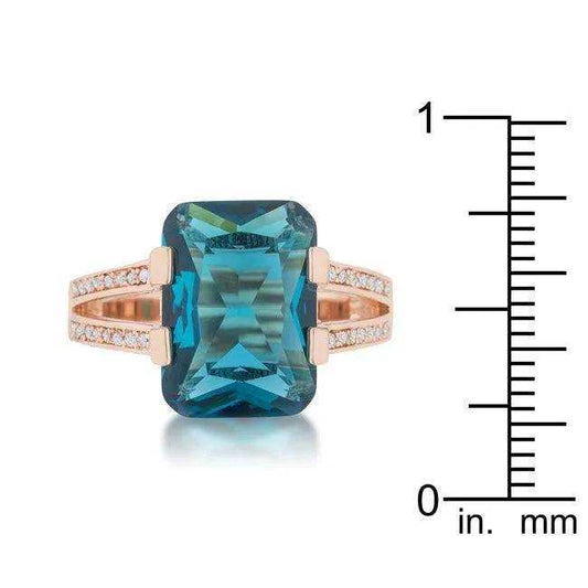 Rema 8.6ct Aqua CZ Rose Gold Emerald Classic Cocktail Ring - JGI - Flyclothing LLC