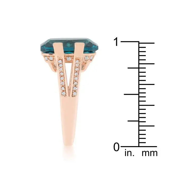 Rema 8.6ct Aqua CZ Rose Gold Emerald Classic Cocktail Ring - JGI - Flyclothing LLC