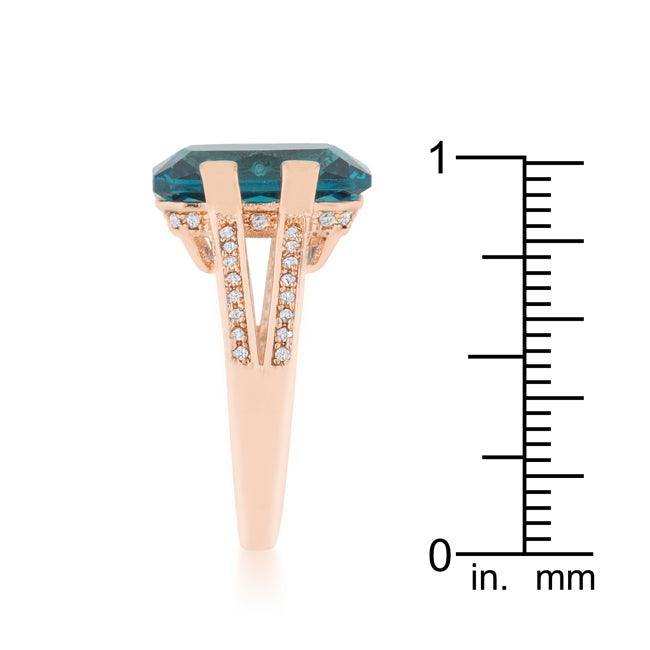 Rema 8.6ct Aqua CZ Rose Gold Emerald Classic Cocktail Ring - JGI - Flyclothing LLC