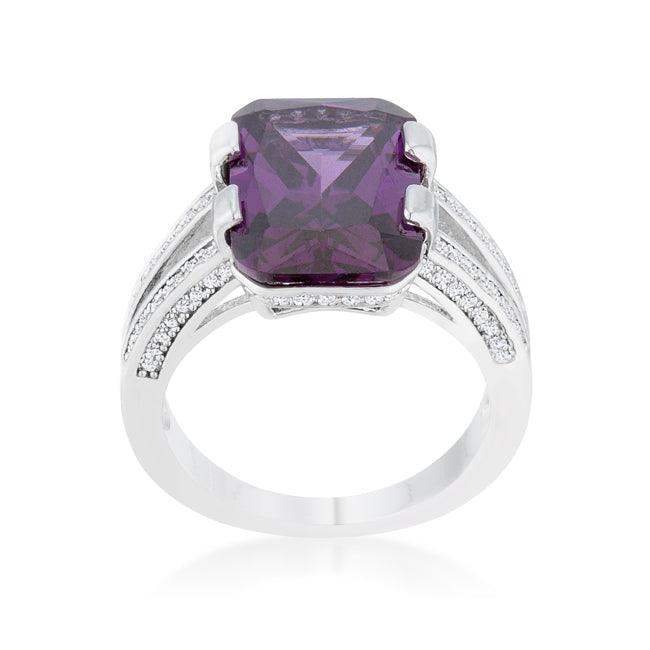 Rema 8.6ct Amethyst CZ Rhodium Emerald Classic Cocktail Ring - JGI - Flyclothing LLC