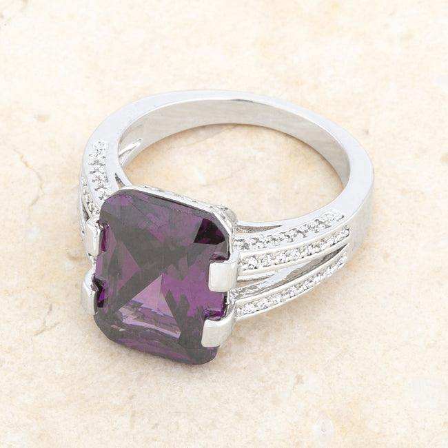 Rema 8.6ct Amethyst CZ Rhodium Emerald Classic Cocktail Ring - JGI - Flyclothing LLC