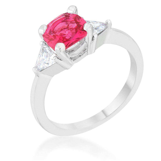 Shonda 1.8ct Fuchsia CZ Rhodium Cushion Classic Statement Ring - JGI - Flyclothing LLC