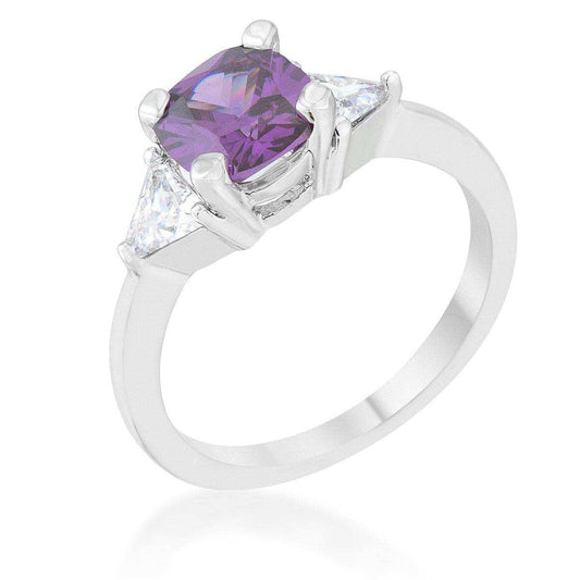 Shonda 1.8ct Amethyst CZ Rhodium Cushion Classic Statement Ring - JGI - Flyclothing LLC