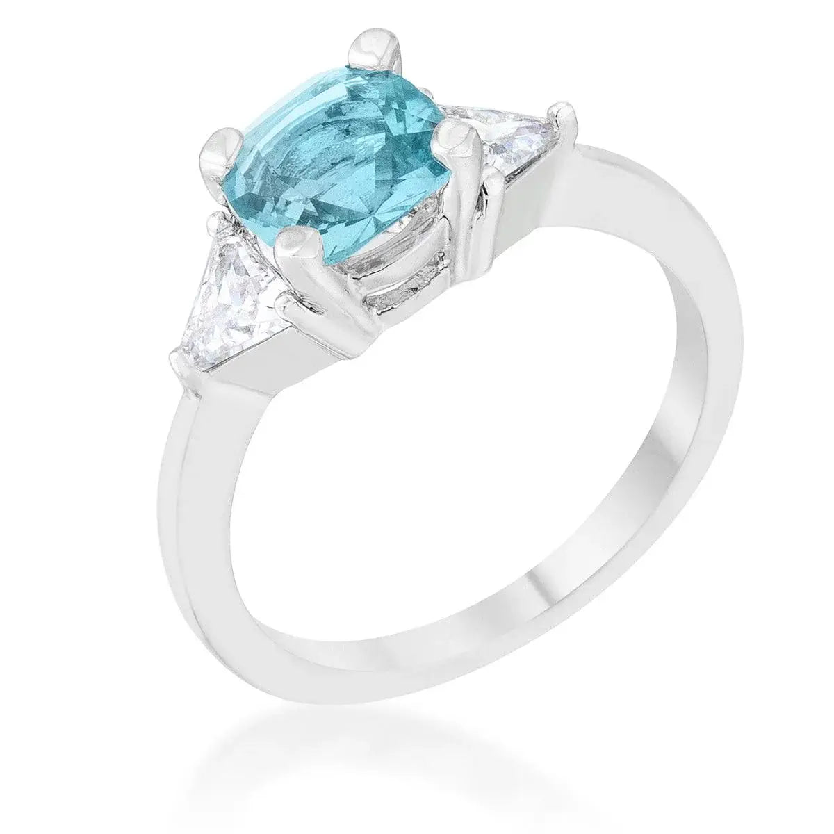 Shonda 1.8ct Blue Topaz CZ Rhodium Cushion Classic Statement Ring - JGI - Flyclothing LLC