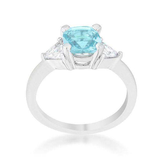 Shonda 1.8ct Blue Topaz CZ Rhodium Cushion Classic Statement Ring - JGI - Flyclothing LLC