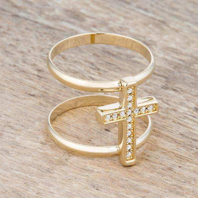 Francis 0.08ct CZ 14k Gold Contemporary Cross Ring - JGI - Flyclothing LLC