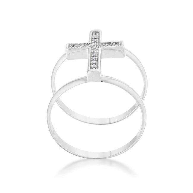 Francis 0.08ct CZ Rhodium Contemporary Cross Ring - JGI - Flyclothing LLC