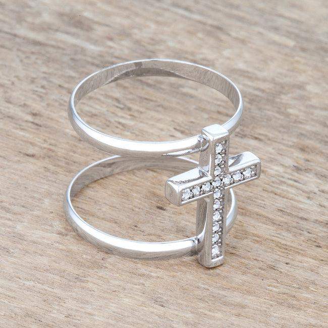Francis 0.08ct CZ Rhodium Contemporary Cross Ring - JGI - Flyclothing LLC