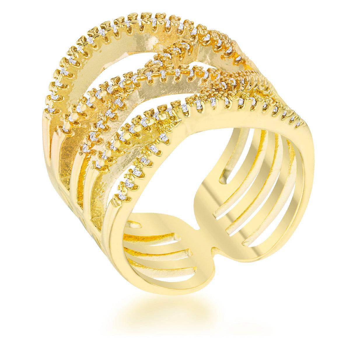 Mandy 0.6ct CZ 14k Gold Contemporary Wide Ring - JGI - Flyclothing LLC
